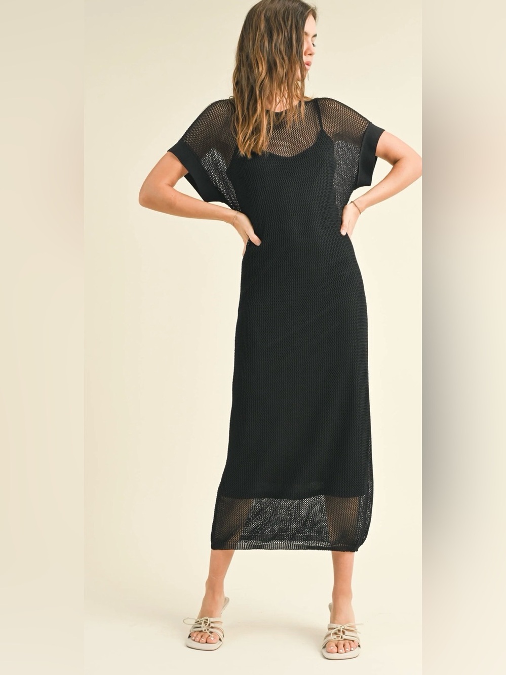 Miou Muse Ivy Mesh Long Dress with Slip - Black size medium
